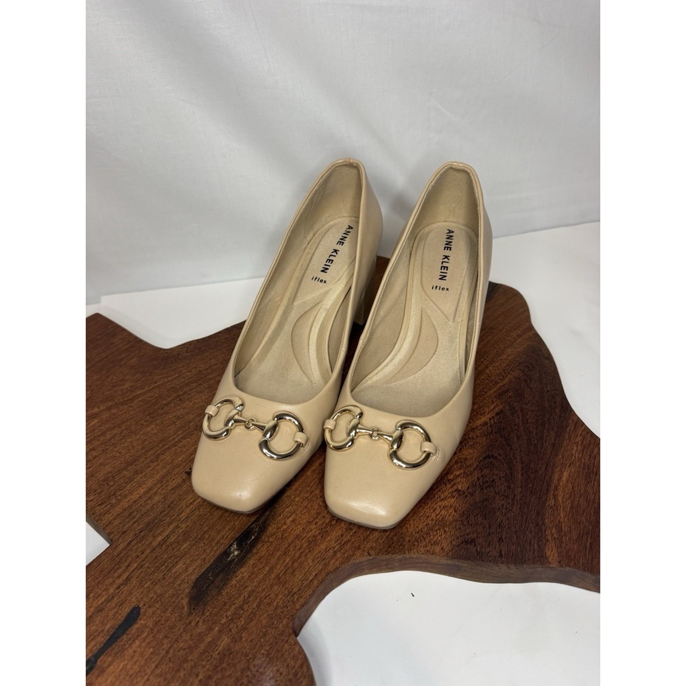 Anne Klein Laria iFlex Women's 8.5 Nude Horsebit Square Toe Block Heel Pumps